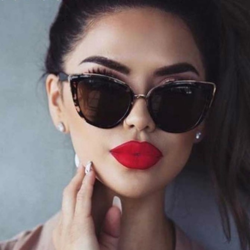 Vintage Retro Leopard Print Gradient Cateye Sunglasses